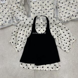 衬衫 欧货设计感圆领波点百搭宽松短袖 女吊带两件套 新款 chumo夏季