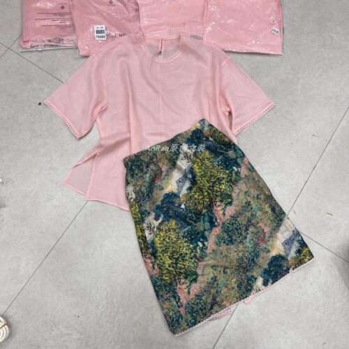 chumo2125天丝苎麻T恤衫＋油画印花半裙两件套装女气质显瘦减龄
