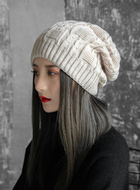 针织帽毛线帽子女显脸小堆堆帽大头围秋冬韩版2025新款加绒厚宽松