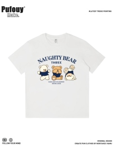 明星李一桐同款印花短袖t恤女宽松港风chic小熊慵懒风上衣半袖ins