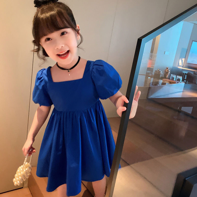 女童洋装夏装202m2新款儿童泡泡袖公主裙法式方领女宝宝纯棉裙子