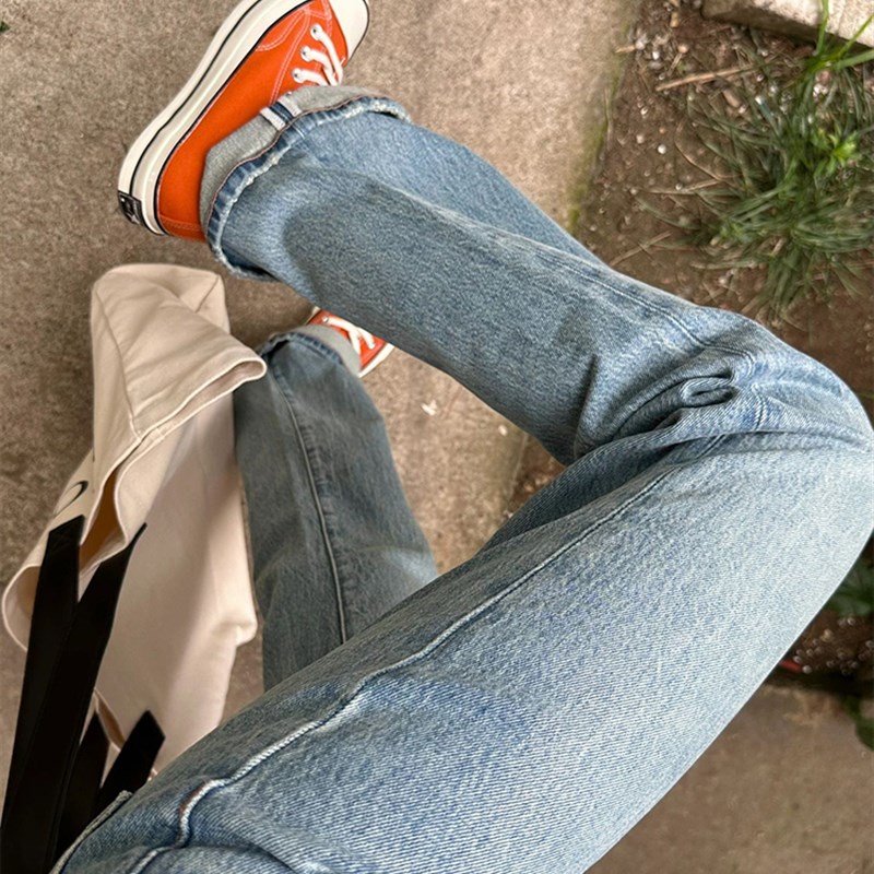 直筒牛仔裤女秋新款胖妹妹mm高腰宽松显瘦阔腿长裤梨形身材裤子潮