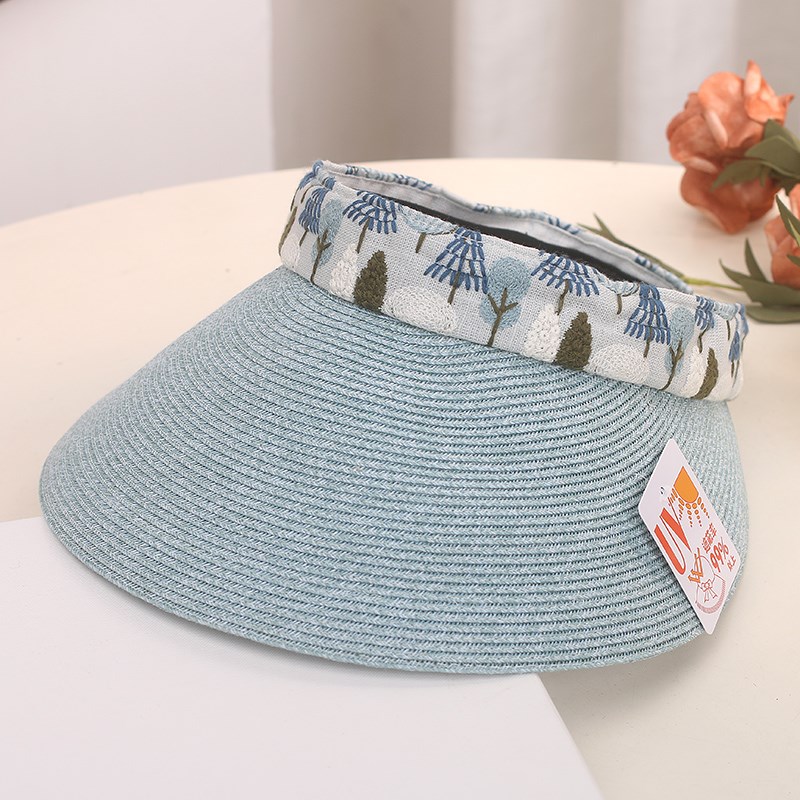 日系新款刺绣百搭遮阳空顶帽女夏季海边出游户外大檐防晒帽显脸小