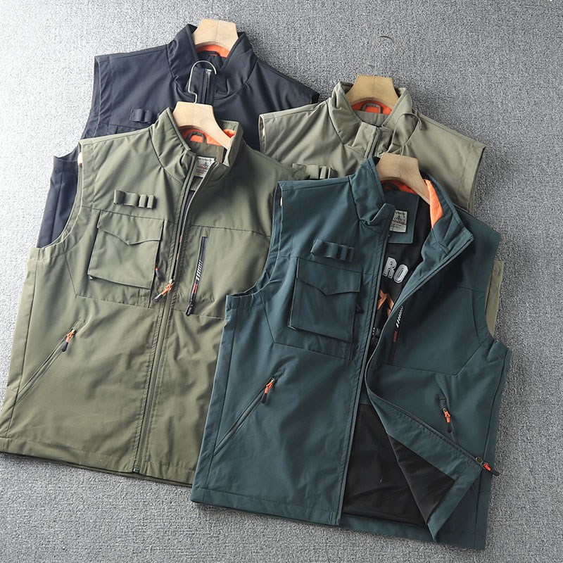 户外机能!防泼水面料!外贸男装春季复古工装运动休闲马甲外套潮