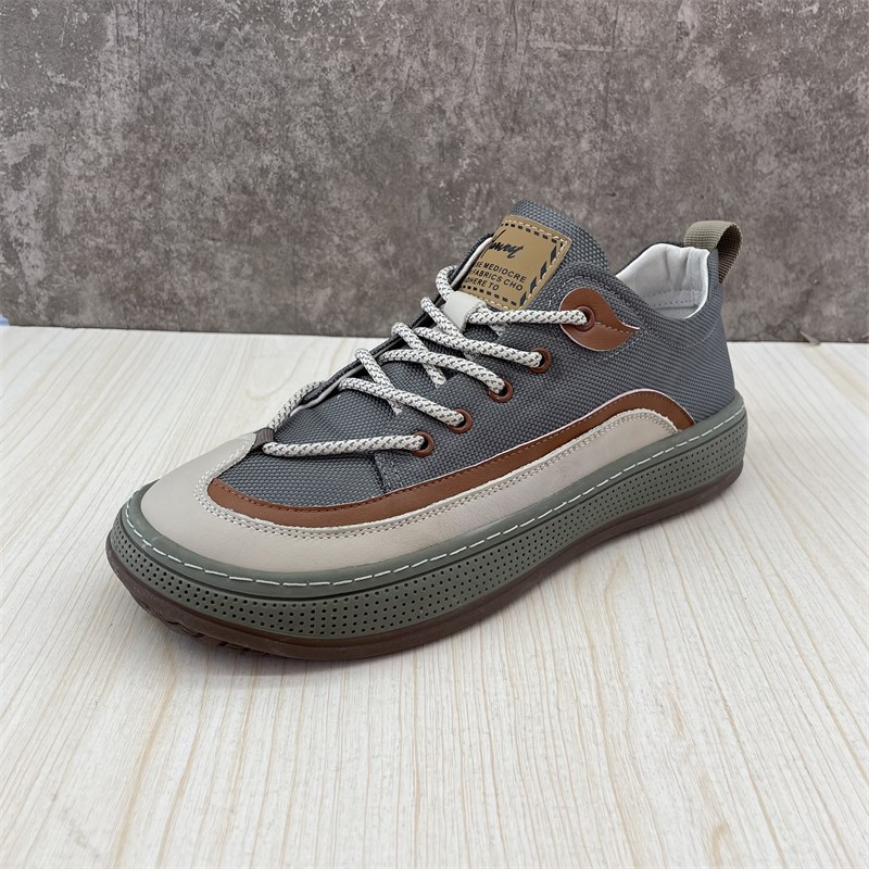 2023工厂断码鞋春秋真皮网面拼接休闲板鞋系带圆头舒适休闲男皮鞋