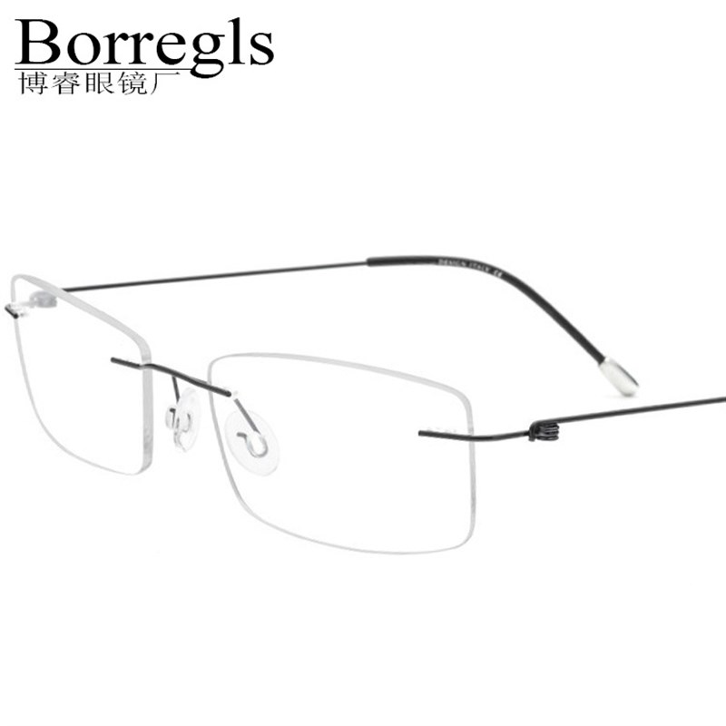 超轻无框近视眼镜架男士无螺丝方形眼镜框女款光学镜配镜深圳
