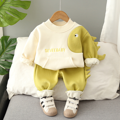 男童加绒套装秋冬衣服1一3岁男孩薄绒H卫衣儿童洋派婴儿宝宝冬季