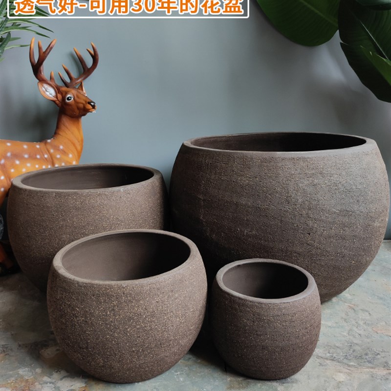 特大口径黑陶紫砂k粗陶花盆户外庭院素烧陶瓷陶罐阳台小区摆件装