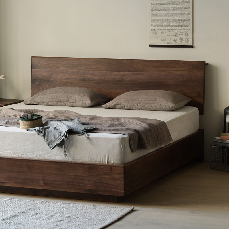 北欧黑胡桃橡木床 双人床纯实木气压储物床日式榻榻米婚床高箱床