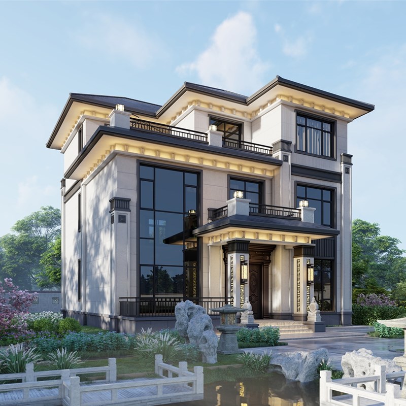 两层半农村自建房三层别墅设计图纸新中式二层半网红建房图3355