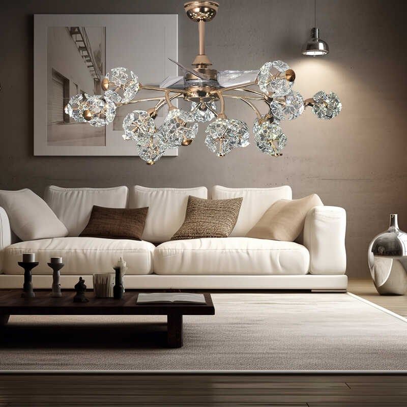 客厅餐厅水晶风扇吊灯全光谱轻奢奶油风新款变频全铜电机智能语音,家装灯饰光源,风扇灯,淘宝优惠券,粉丝福利购,淘宝优惠卷