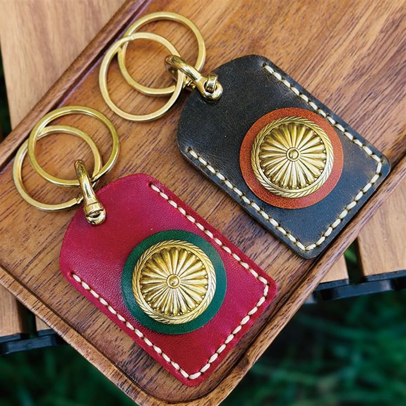 【35】真皮手工门禁电梯卡套黄铜配饰牛皮钥匙挂扣