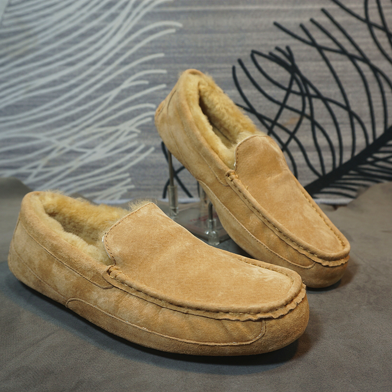 秋冬男士真皮羊毛一体豆豆鞋 套脚懒人鞋 平跟圆头男鞋 33B-5