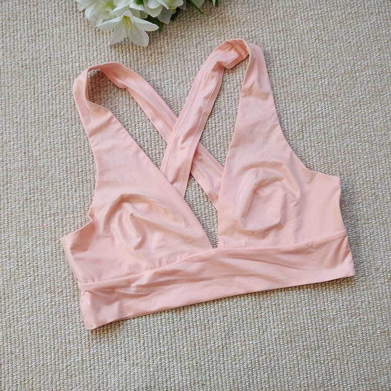 超薄无钢圈无海绵光面女士文胸交叉美背V型无扣内衣舒适无痕胸罩