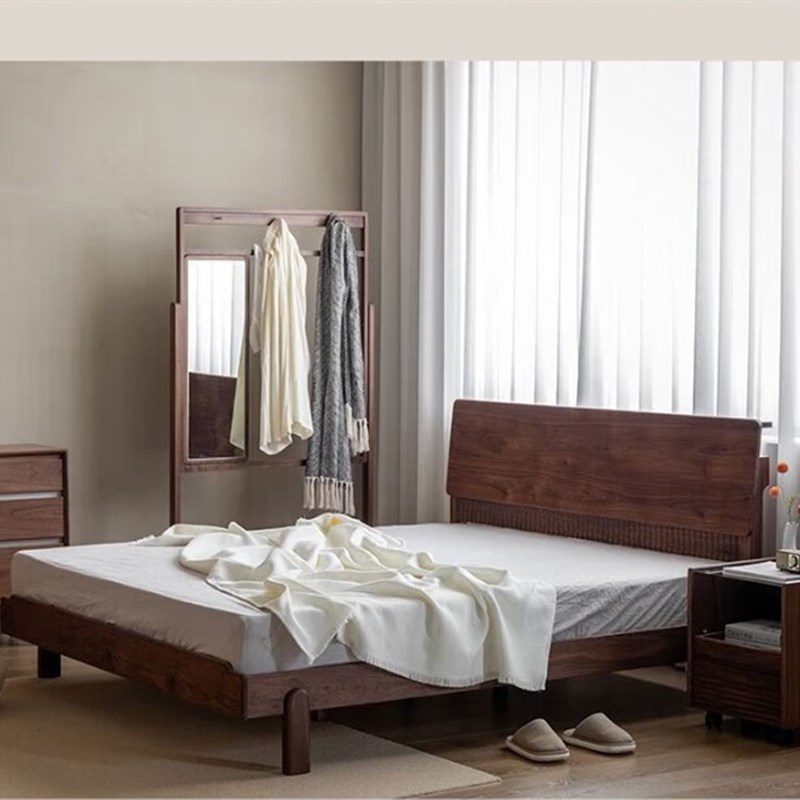 北美黑胡桃木床全实木床主卧1.8米实木双人床现代简约1.5原木婚床