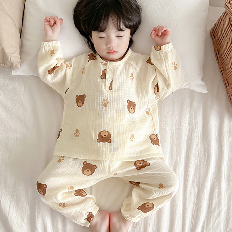 宝宝睡衣春秋f薄款男童女童纯棉家居服长袖儿童空调服透气纱布套,童装/婴儿装/亲子装,家居服套装,淘宝优惠券,粉丝福利购,淘宝优惠卷