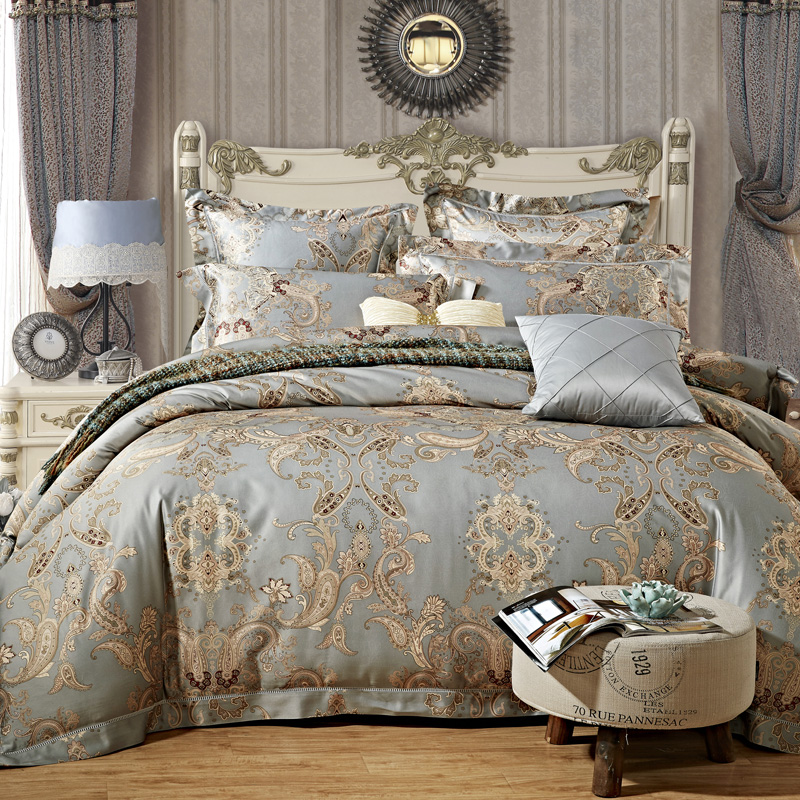 欧式床上用品100支长绒棉四件套提花J被套床单六件套床笠床盖款