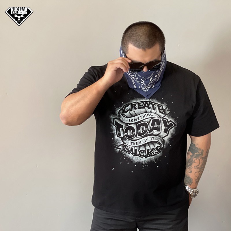 NE核爆炸潮牌创造文化衫夏季宽松大码黑色纯棉印花薄款短袖T恤男