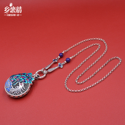 如意万能链纯银项链长款毛衣链百搭民族风文艺复古吊坠青金石女款