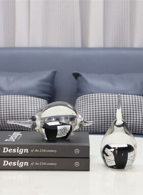 现代透明琉璃水滴摆件样板房客厅软装摆设创意设计黑灰几何艺术品