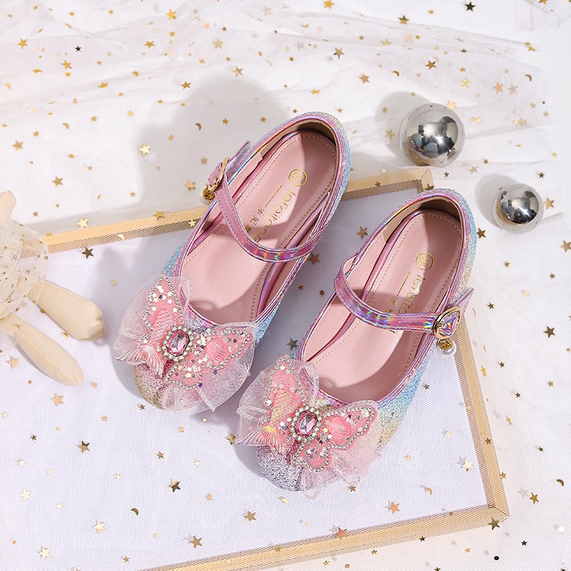 儿童软底水晶鞋女孩公主鞋走秀演出高跟鞋主持人配礼服单鞋皮鞋