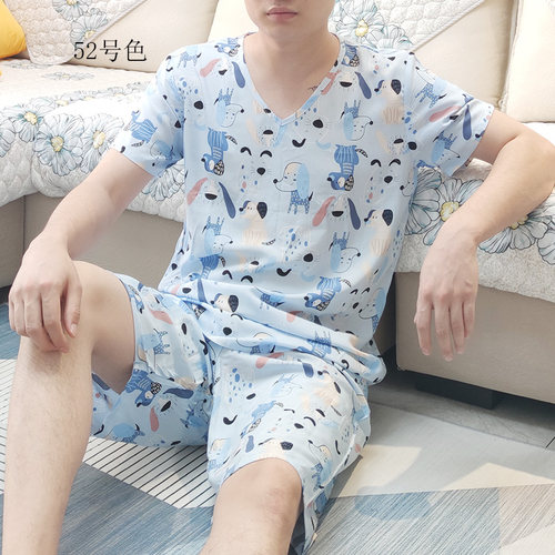 青少年棉绸睡衣男绵绸家居服薄款