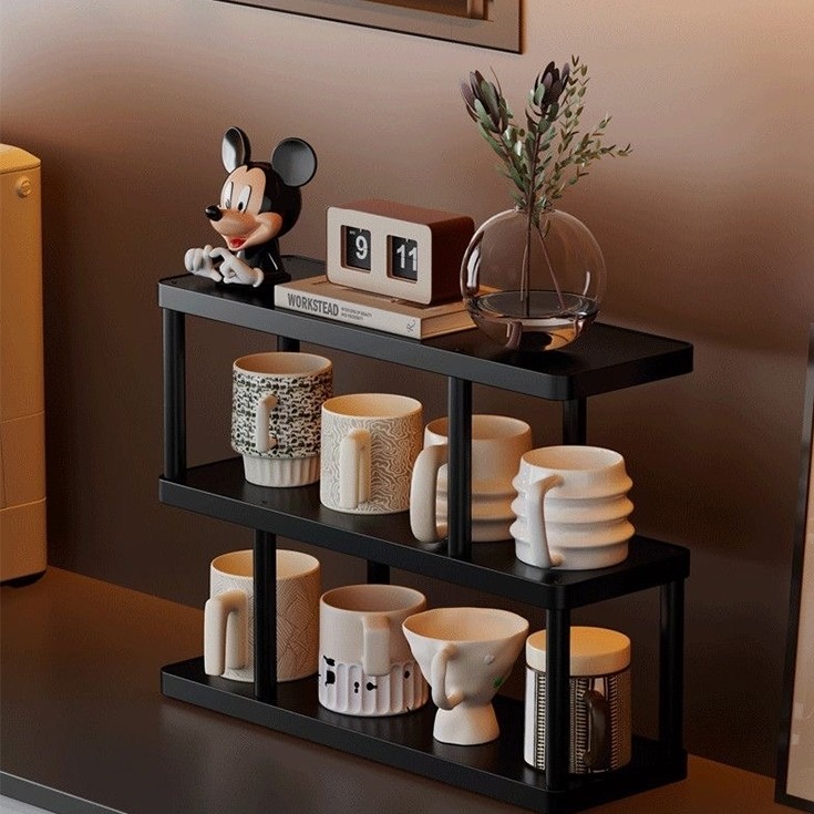 杯子收纳置物架咖啡杯高级感轻奢水杯架家用桌面咖啡机转角放置架