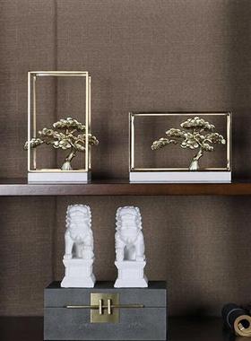 中式大理石迎客松 客厅玄关装饰品家居摆件 开业乔迁新居礼品轻奢