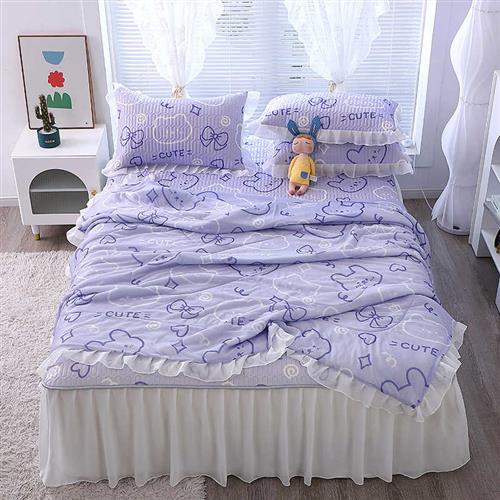 床裙款乳胶凉席夏被四件套少女心公主风可水洗凉感丝花边空调软席