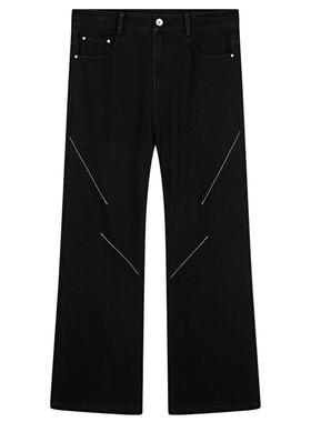 PASALIENS美式高街猫抓痕黑色牛仔裤男立体设计复古微喇裤阔腿裤