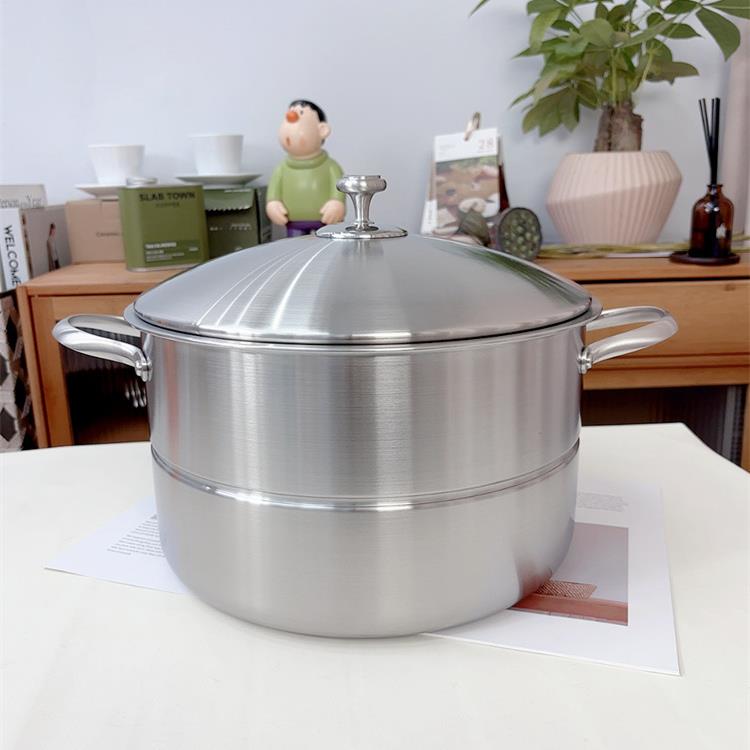 304不锈钢三层一体钢蒸锅30cm家用汤锅一体成型加厚电磁炉通用