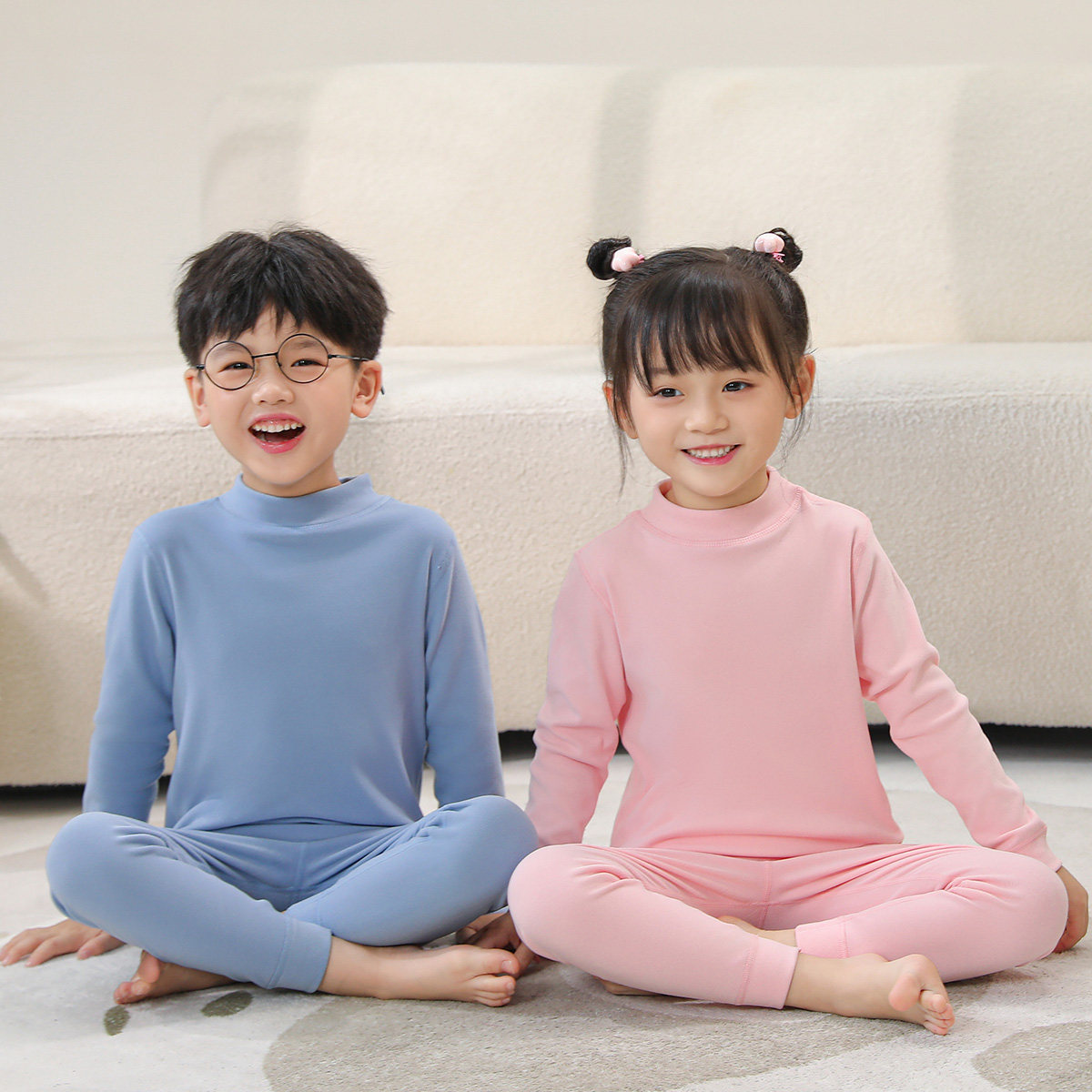 德绒儿童保暖内衣套装男女童半高领全棉秋衣秋裤加绒加厚打底秋冬