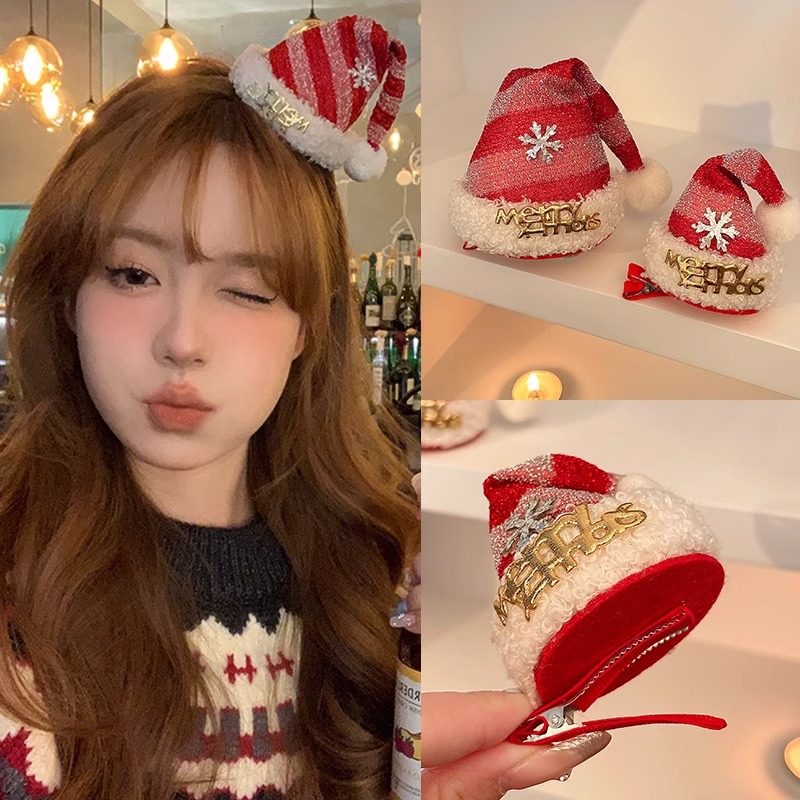 可爱圣诞节小红帽子刘海发夹前额碎发夹子发卡拍照道具氛围感装扮