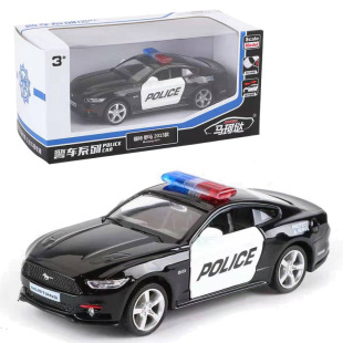 马珂垯五寸合金汽车模型福特野马警车仿真金属车回力玩具开门跑车