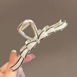 精致水钻大号蝴蝶结发夹韩式气质女发抓夹子后脑勺鲨鱼夹抓夹头饰