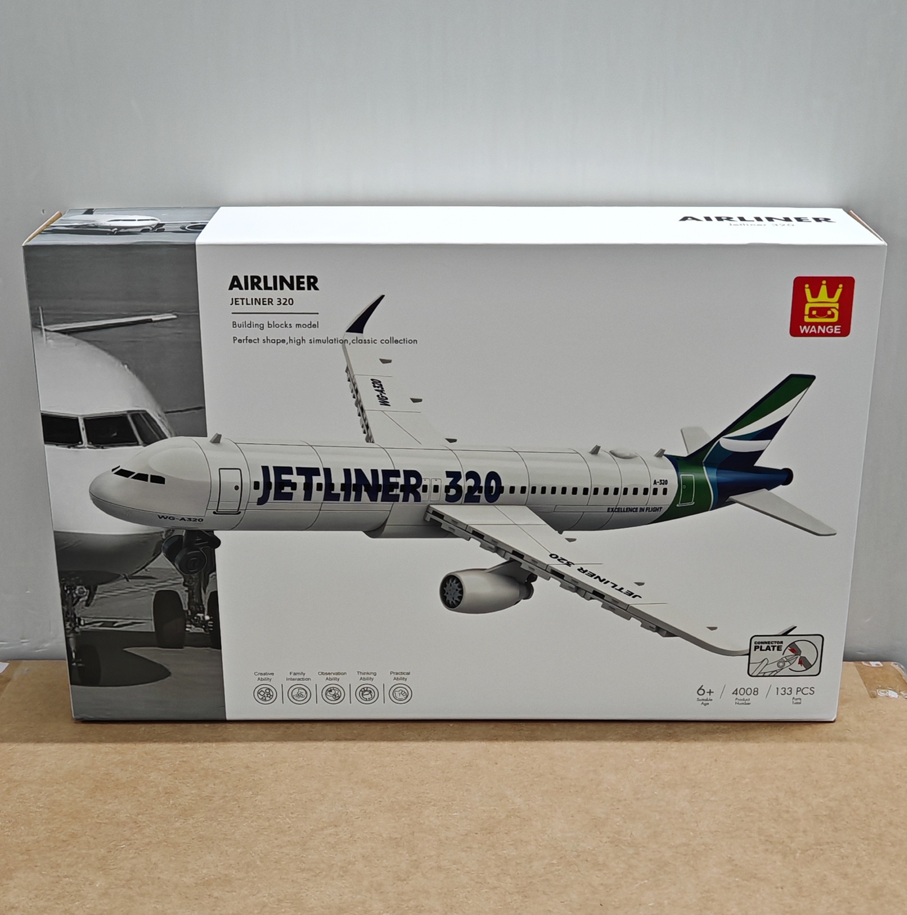 万格航空系列4008喷气客机320小颗粒兼容133pcs拼装积木玩具模型