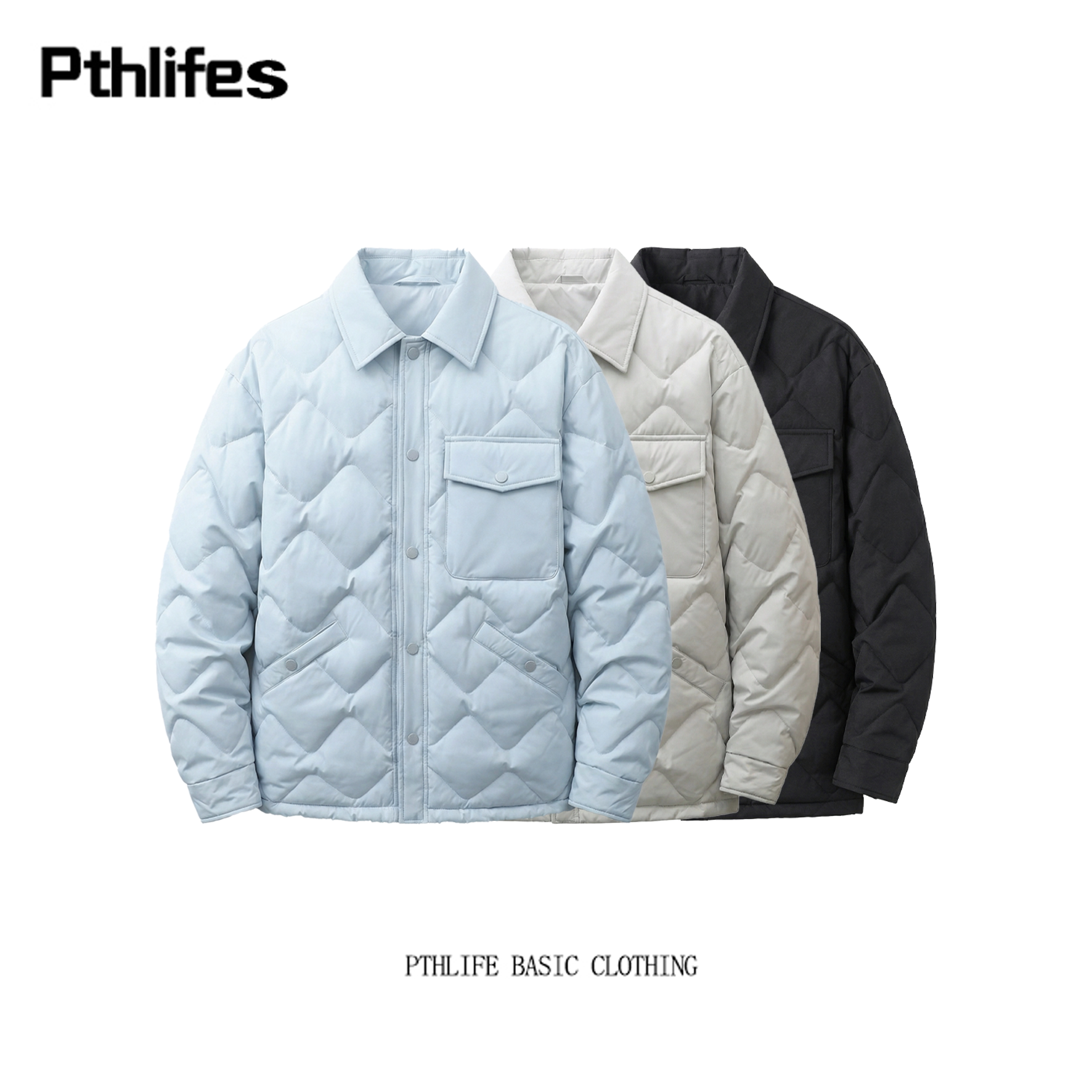 Pthlifes 男士冬季短款新国标90白鸭绒翻领轻薄保暖羽绒服