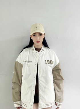 New Balance字母单排扣棒球棉服 男女同款 白色AMJ34309-CIC乔治