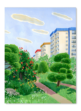 【特惠捡漏】插画师Seula Yi复刻艺术版画治愈系城市风景装饰画芯