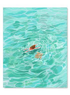 【特惠捡漏】插画师Subin复刻艺术品挂画清新蓝色游泳池装饰画芯