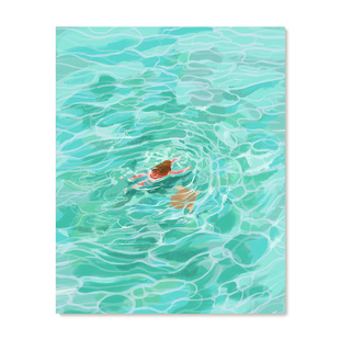 【特惠捡漏】插画师Subin复刻艺术品挂画清新蓝色游泳池装饰画芯