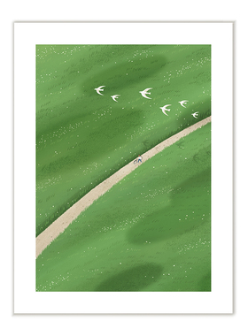 【特惠捡漏】插画师Subin复刻艺术版画治愈草地飞鸟风景装饰画芯