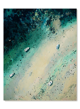 【特惠捡漏】Nina Brooke复刻艺术版画蓝绿色大海滩风景装饰画芯