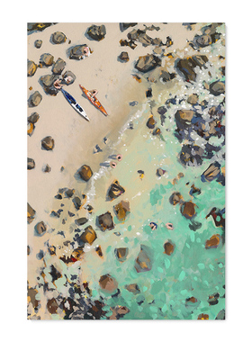 【特惠捡漏】Nina Brooke复刻艺术版画蓝绿色大海滩风景装饰画芯