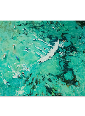 【特惠捡漏】Nina Brooke复刻艺术版画蓝绿色大海滩风景装饰画芯