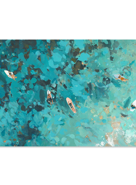 【特惠捡漏】Nina Brooke复刻艺术版画蓝绿色大海滩风景装饰画芯