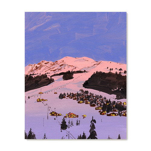 【特惠捡漏】插画师Yukiko Noritake复刻艺术滑雪山风景装饰画芯