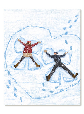 【特惠捡漏】插画师Subin复刻艺术版画治愈情侣冬日雪地装饰画芯