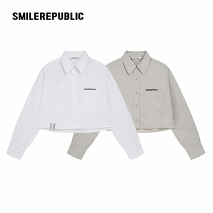 smilerepublic梭织短款 休闲潮流宽松衬衣针织翻领简约 衬衫 时尚