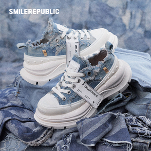 smilerepublic牛仔蓝低帮开口笑厚底帆布鞋 2.0